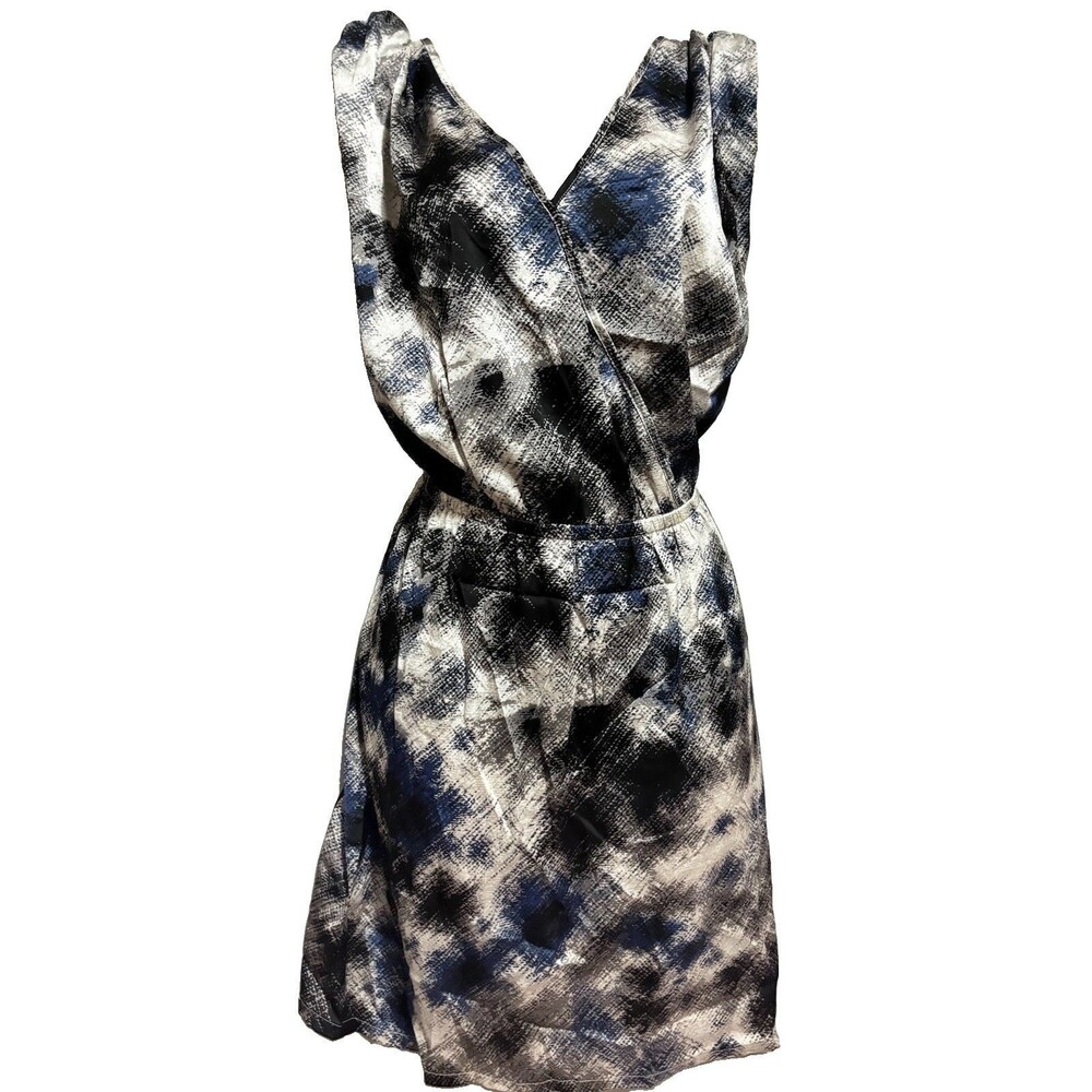 Apostrophe Women Black White V-Neck Dress Sleeveless Elastic Waist X-Large NWT